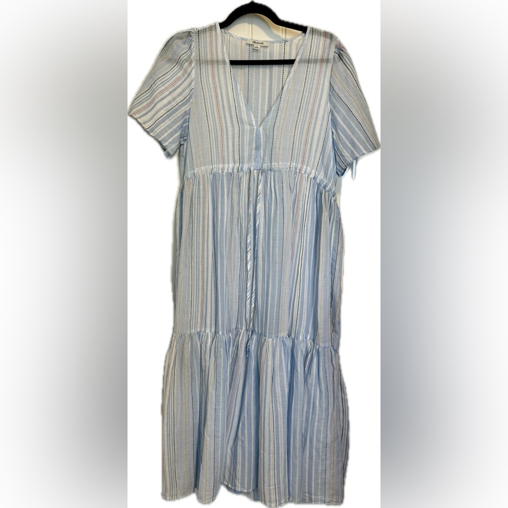 Madewell tiered midi dress 100% cotton with colorful vertical stripes
